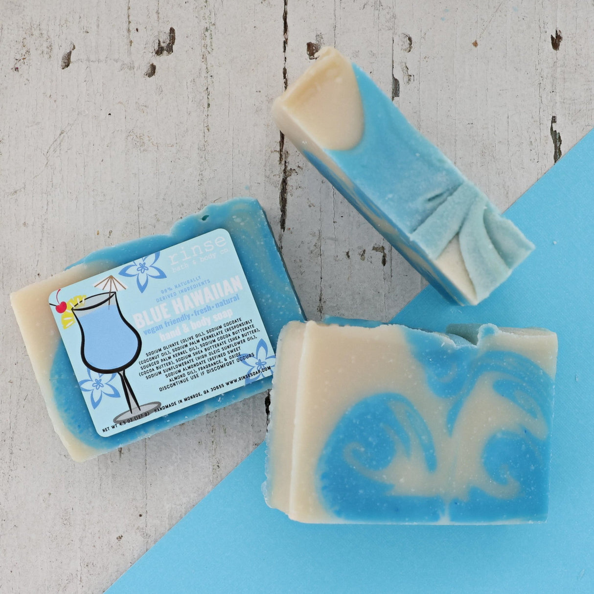 Blue Hawaiian handmade natural bar soap from Rinse - paraben-free since 2003 - detail view