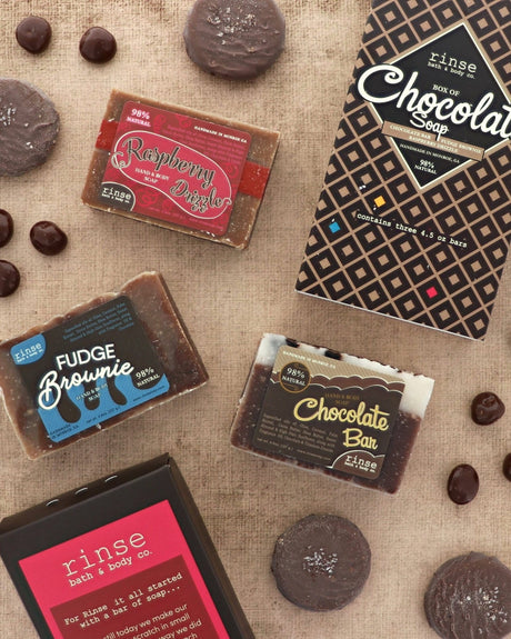 Handmade Box of Chocolate Soaps handmade natural bar soap - naturally derived - lifestyle shot