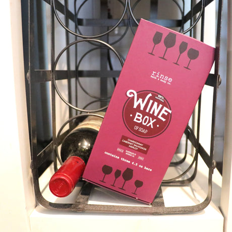 Box of Wine Soaps handmade natural bar soap from Rinse - paraben-free since 2003 - detail view