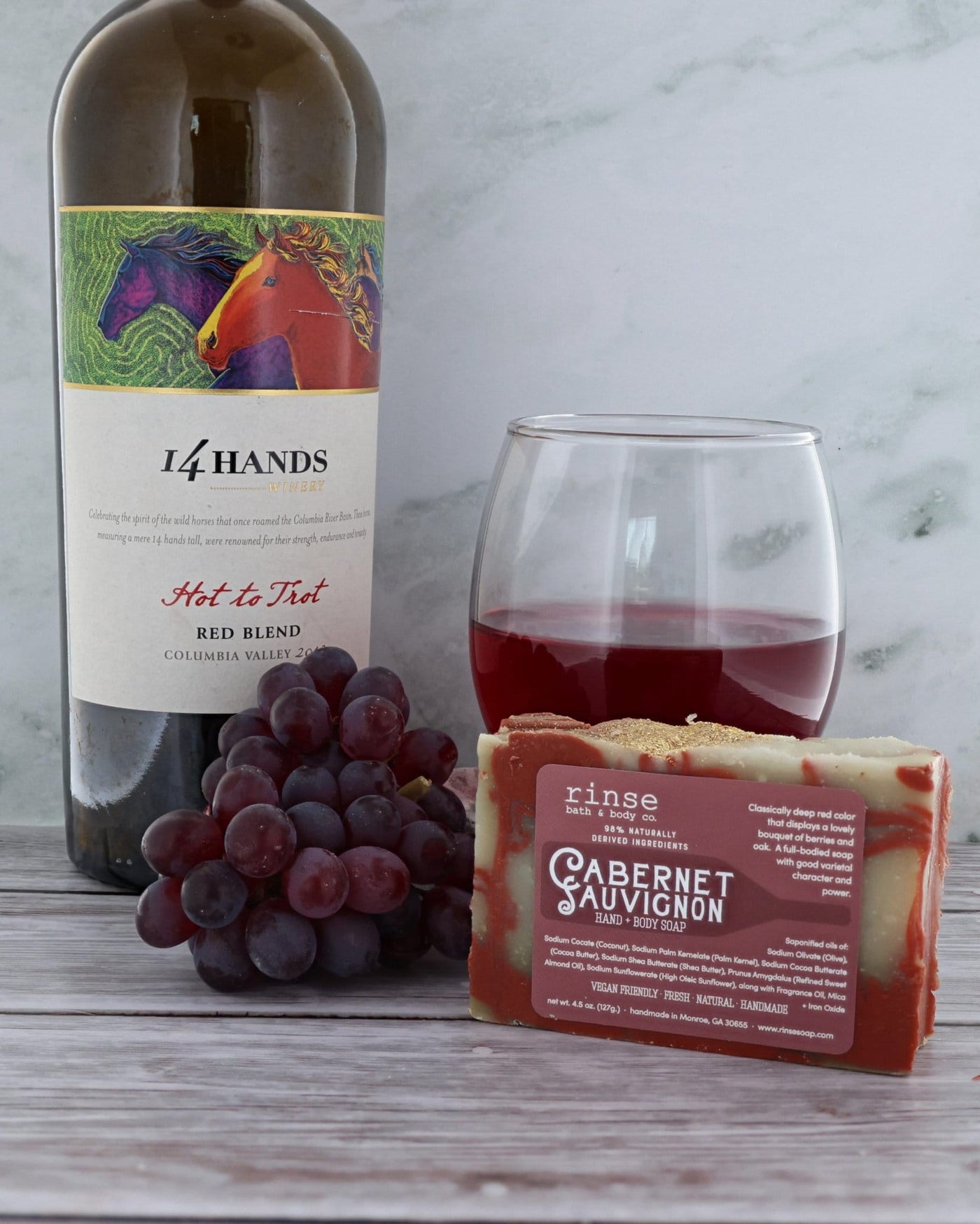 Cabernet Sauvignon handmade natural bar soap from Rinse - paraben-free since 2003 - back label