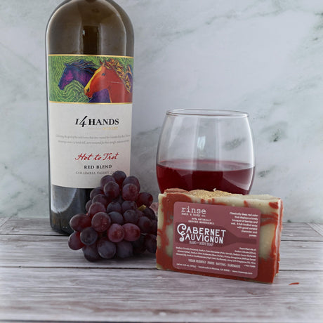Cabernet Sauvignon handmade natural bar soap from Rinse - paraben-free since 2003 - back label