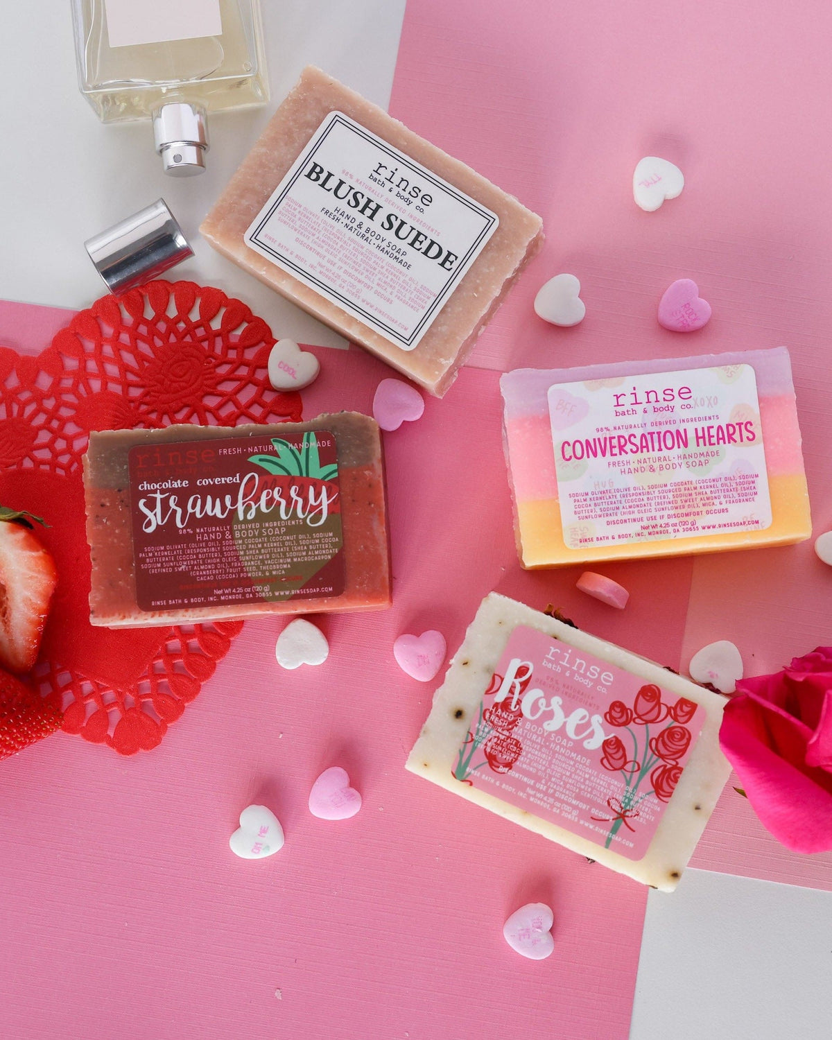handmade natural bar soap in Chocolate Covered Strawberry by Rinse Bath & Body - detail view