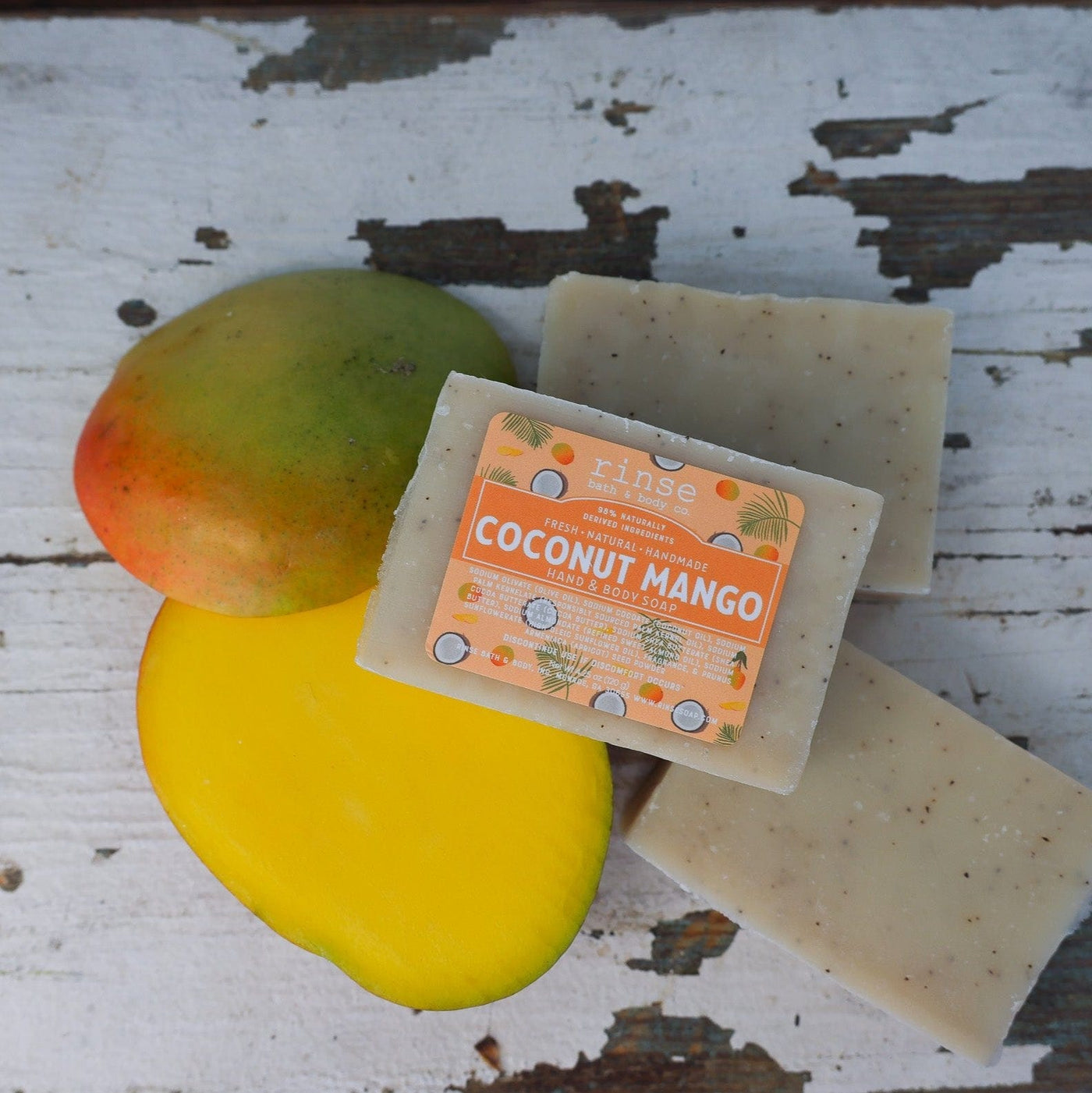 Coconut Mango Bar Soap styled with fresh mango — Rinse Bath & Body Co.