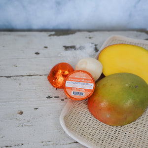 Handmade Coconut Mango bath bomb - naturally derived - detail view