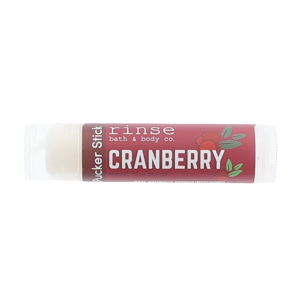 Cranberry Pucker Stick lip balm stylized — deep red label ready for in-use lip care