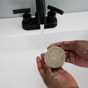 handmade natural bar soap in Dead Sea Mud Loofah by Rinse Bath & Body - alternate angle