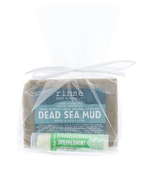 Dead Sea Mud Soap + Peppermint Lip Balm Gift Set — 4:5 product frame, Rinse Bath & Body Co.