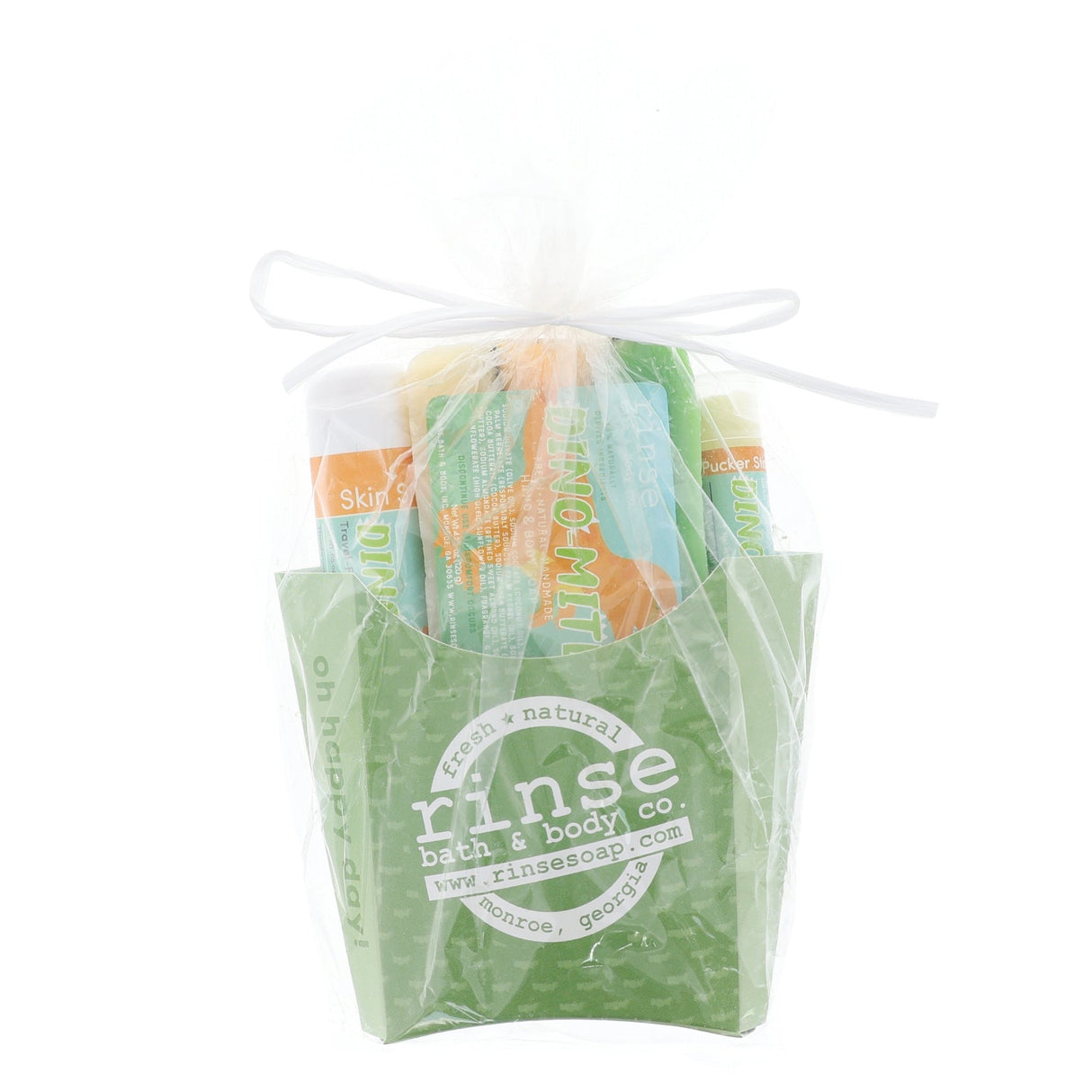 Dino-Mite natural bath and body gift set from Rinse - ready to gift - alternate angle