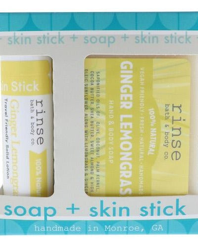 Ginger Lemongrass Soap + Solid Lotion Gift Set — 4:5 product frame, Rinse Bath & Body Co.