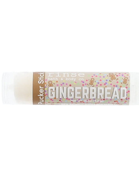 Gingerbread Pucker Stick lip balm — gingerbread-man confetti label ready for in-use lip care