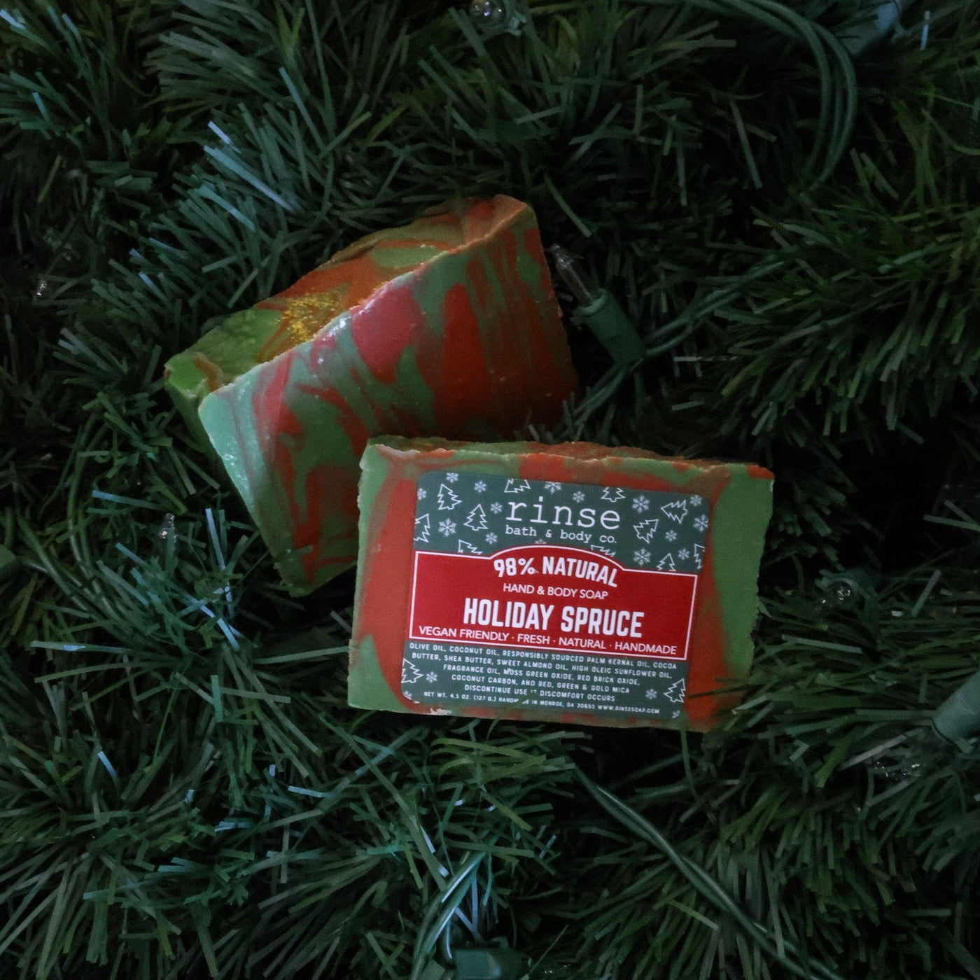handmade natural bar soap in Holiday Spruce by Rinse Bath & Body - alternate angle