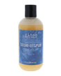 Blue Citrus foaming concentrate bottle on soft white — cloudy blue label and amber liquid in studio light