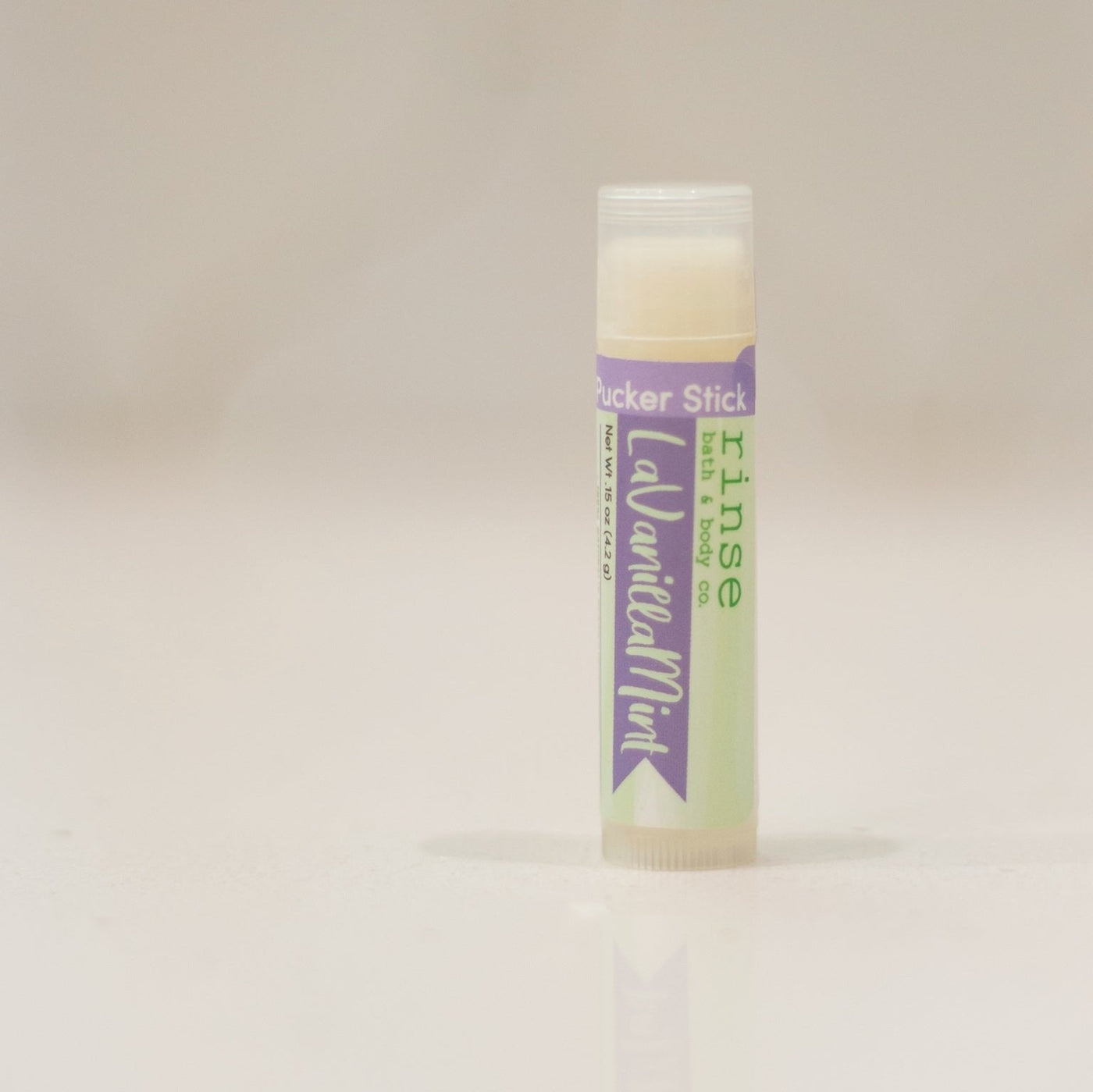 natural lip balm in Lavanilla Mint by Rinse Bath & Body - alternate angle