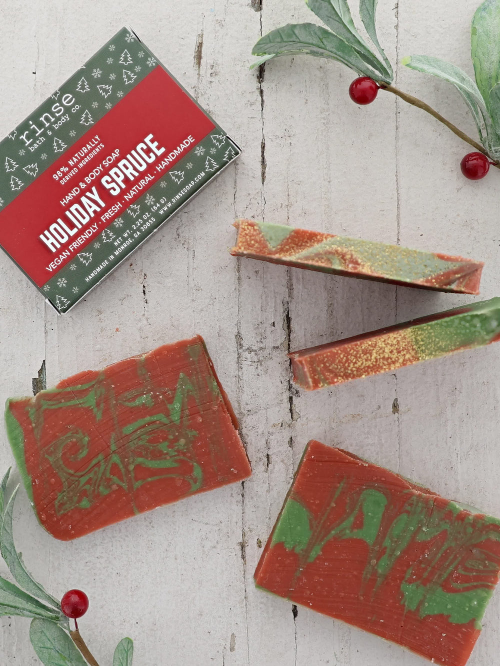 Natural handmade natural bar soap | Holiday Spruce | Rinse Bath & Body Co. - detail view — 4:5 card crop