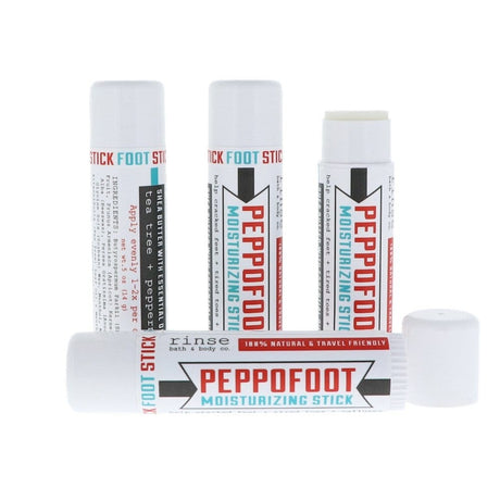 Mini Peppofoot travel-size foot balm included in display
