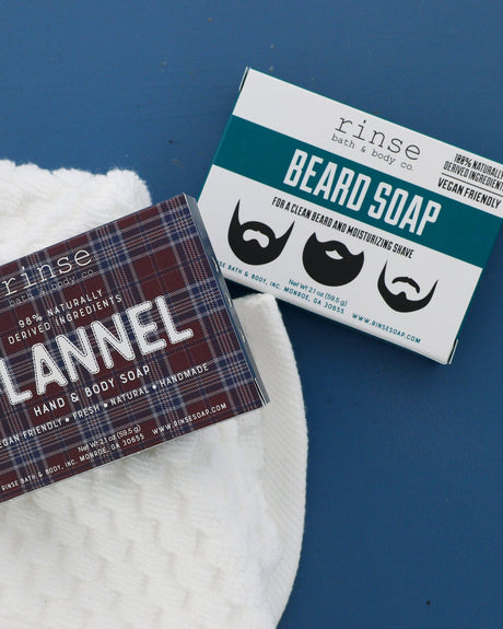 natural bath & body product in Mini Soap 2 Pack Beard Bar Flannel by Rinse Bath & Body - alternate angle