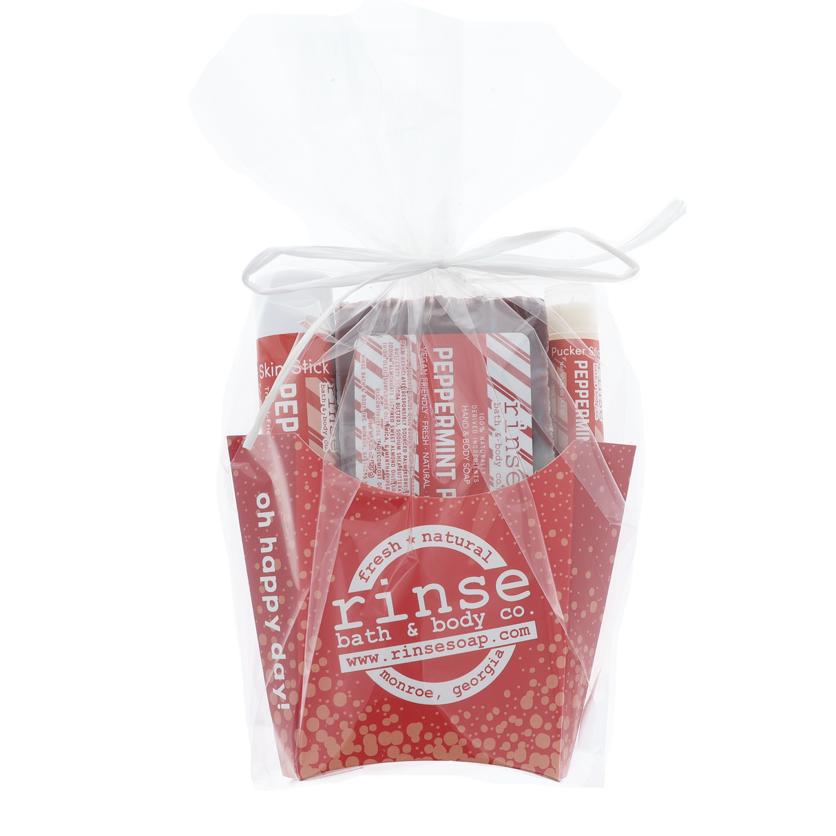 Peppermint natural bath and body gift set from Rinse - ready to gift - detail view