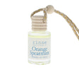 Small bottle of 'Orange Spearmint' perfume with a rope on a white background