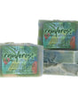 Rainforest soap with seafoam blue cream marble — tropical leaf label on clean bright white