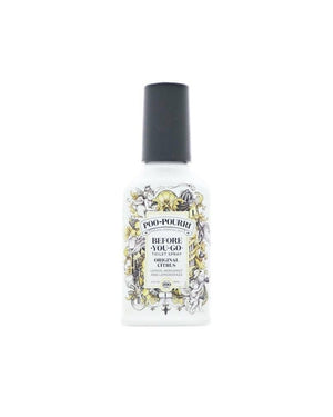 Original Citrus Poo-Pourri 4oz bottle standing on bright white — citrus toilet spray before-you-go formula.