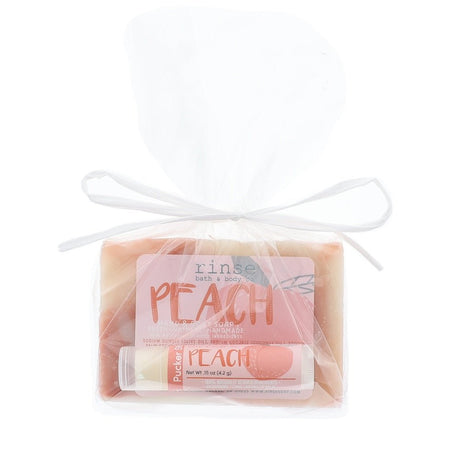 Peach natural bath and body gift set from Rinse - ready to gift