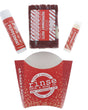 Peppermint Patti laid flat — bar soap, Skin Stick, and Pucker Stick above the red dotted fry carton