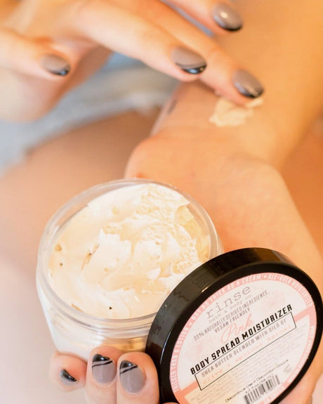 Rinse Pink natural body lotion - deep hydration without grease - lifestyle shot