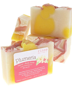 handmade natural bar soap in Plumeria by Rinse Bath & Body