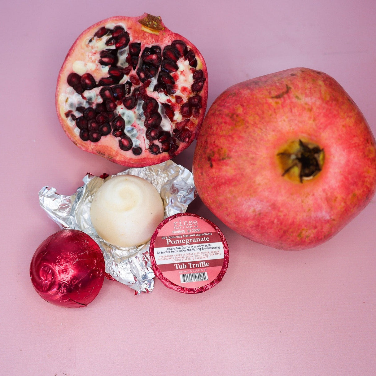 Handmade Pomegranate bath bomb - naturally derived - lifestyle shot