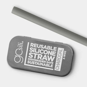 Reusable Silicone Straw with Travel Case - Extra Wide Charcoal from Rinse - family-made since 2003 - alternate angle