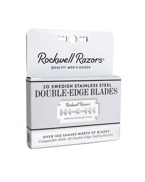Rockwell 20-count double-edge razor blades hang-tab carton.
