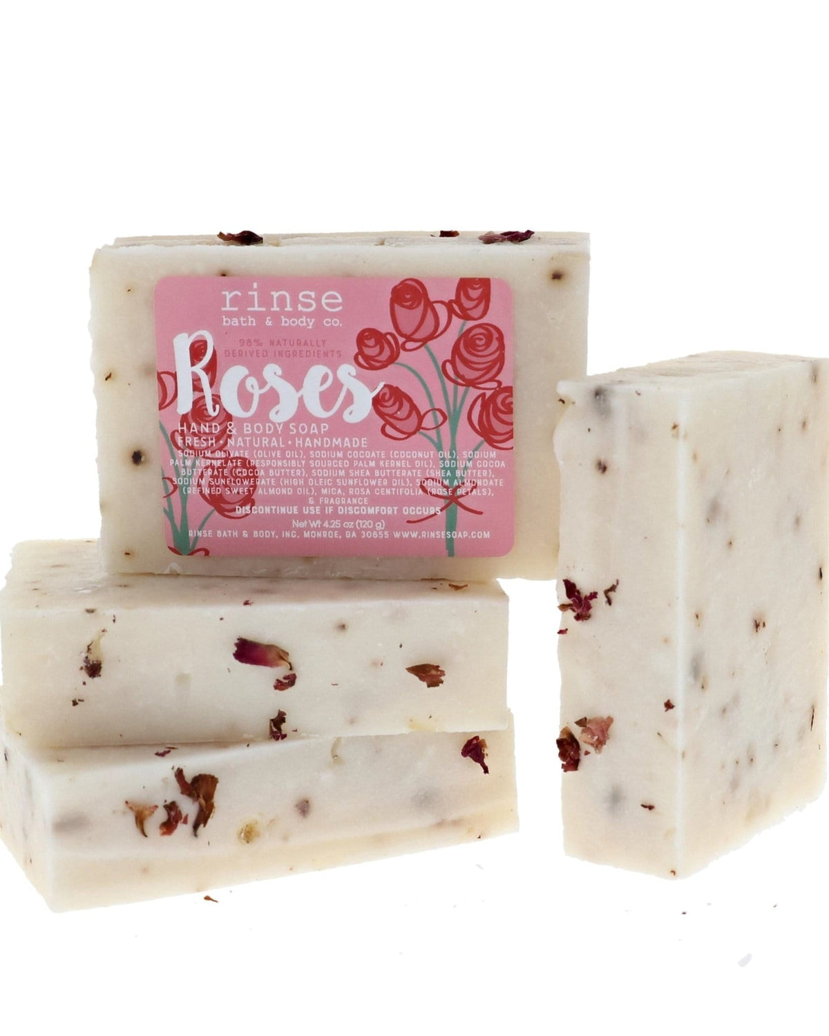 Roses handmade natural bar soap from Rinse - paraben-free since 2003