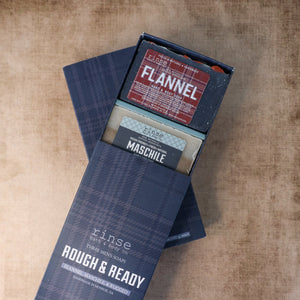 handmade natural bar soap in Rough & Ready Men's by Rinse Bath & Body - back label