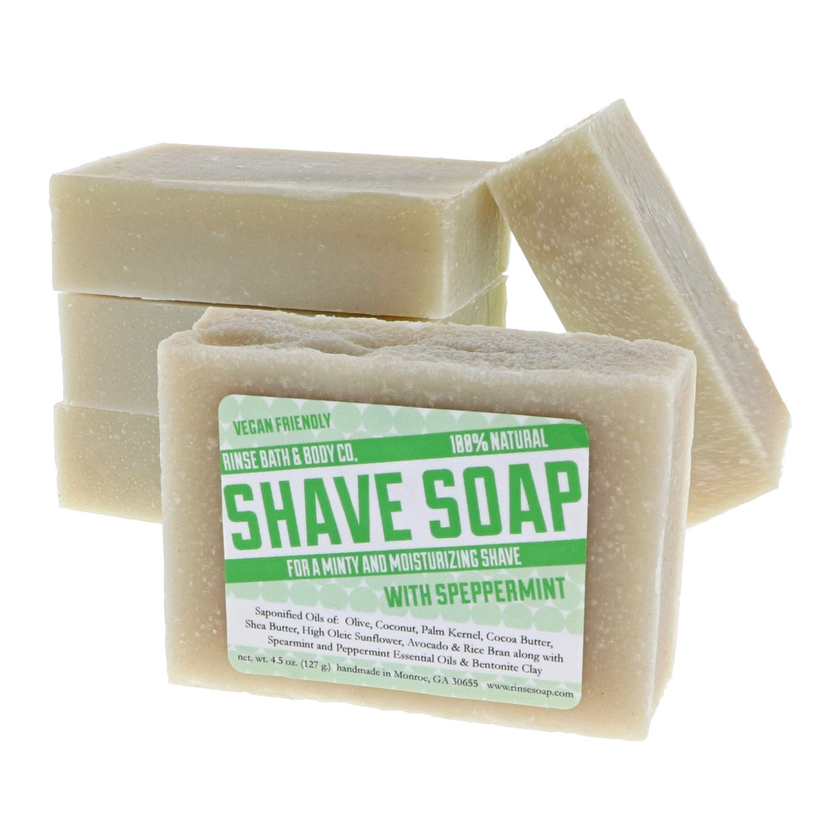 Speppermint Shave handmade natural bar soap from Rinse - paraben-free since 2003