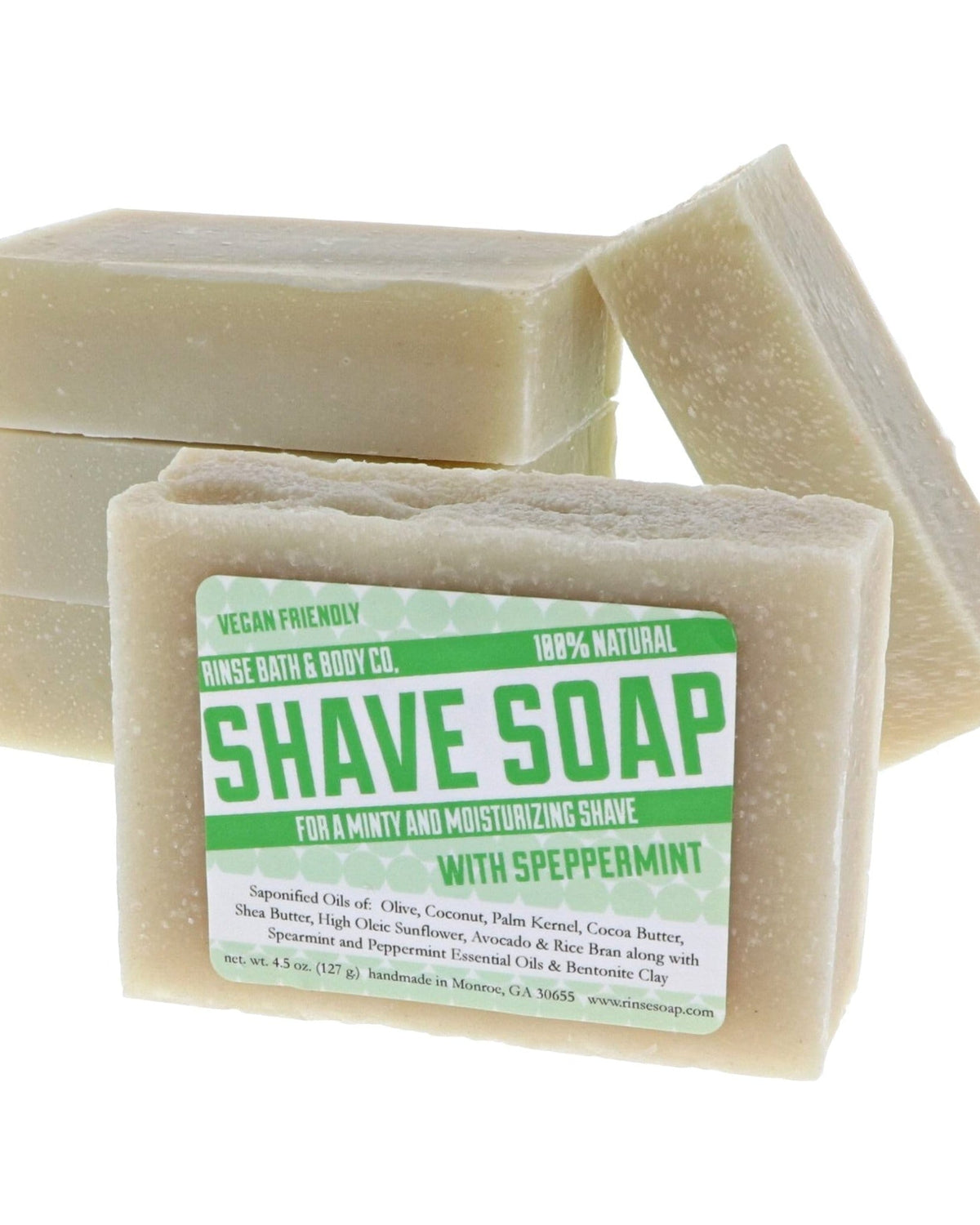 Speppermint Shave handmade natural bar soap from Rinse - paraben-free since 2003
