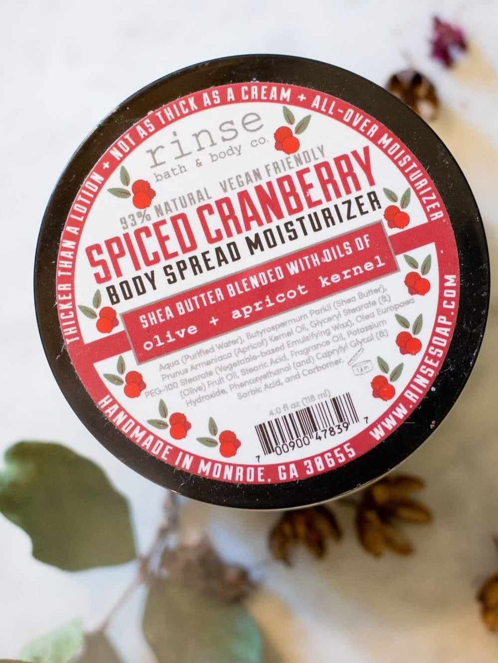 natural body lotion in Spiced Cranberry by Rinse Bath & Body - alternate angle — 4:5 card crop