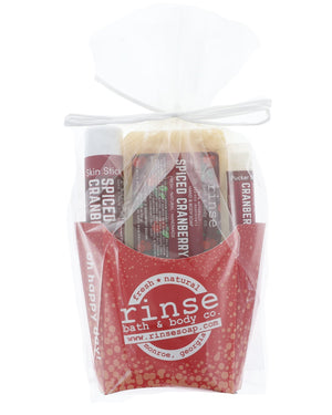 Spiced Cranberry fry carton wrapped in cellophane with ribbon — presentation-ready holiday gift
