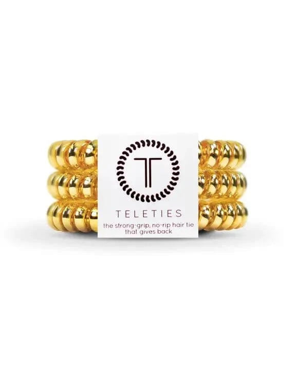 Teleties small sunset-gold spiral hair coils in branded sleeve.