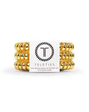 Teleties small sunset-gold spiral hair coils in branded sleeve.