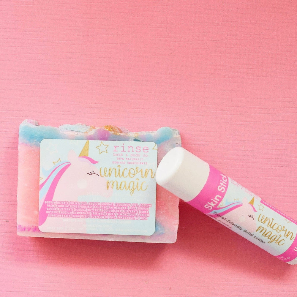 Rinse Unicorn Magic solid lotion stick - mess-free hydration - alternate angle
