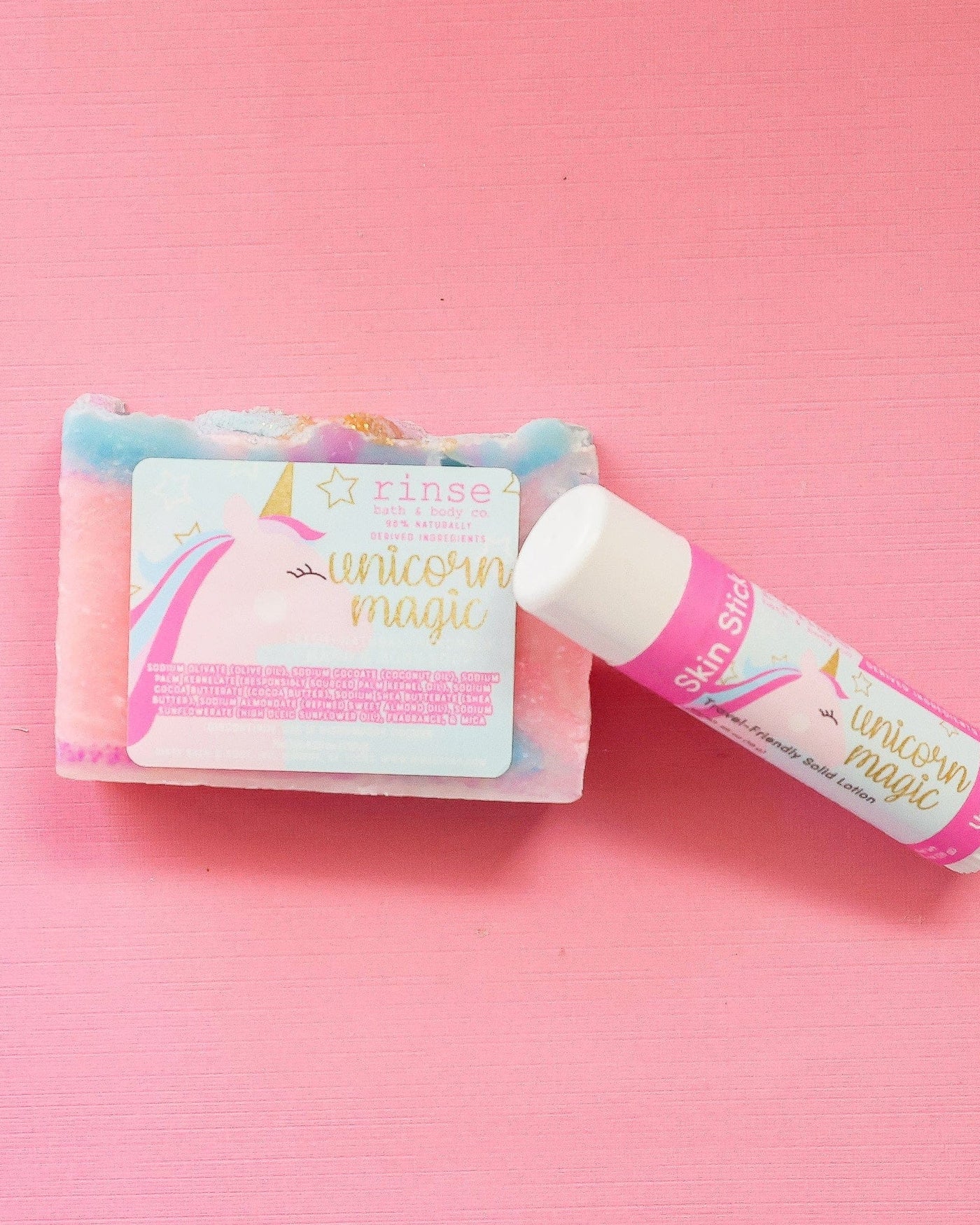 Rinse Unicorn Magic solid lotion stick - mess-free hydration - alternate angle
