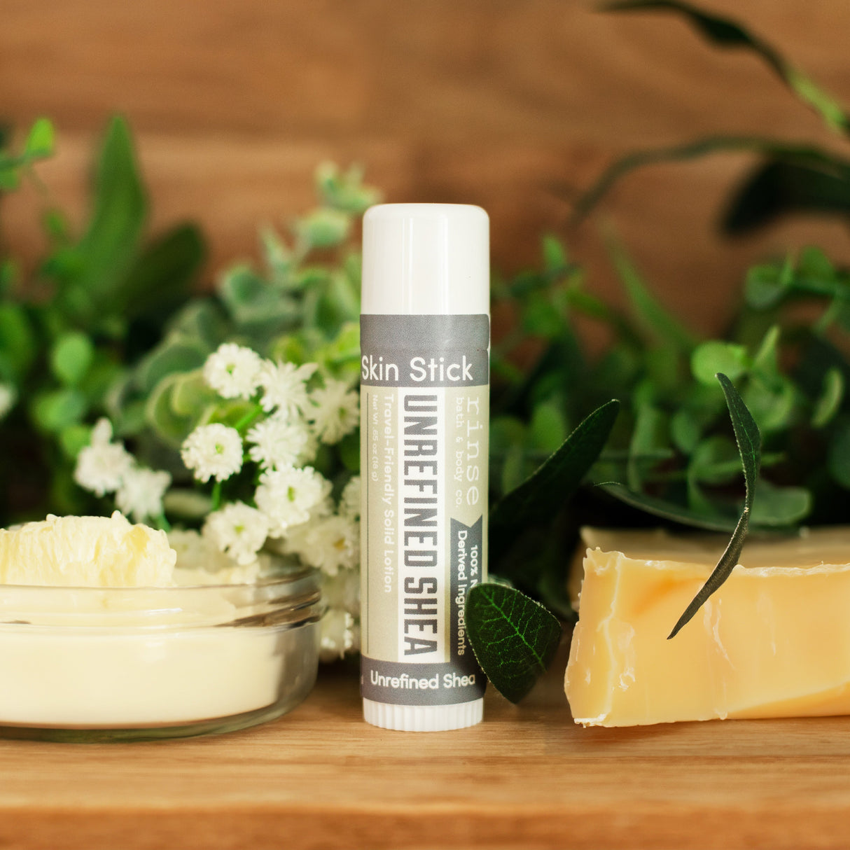 Handmade Unrefined Shea solid lotion stick - naturally derived - back label