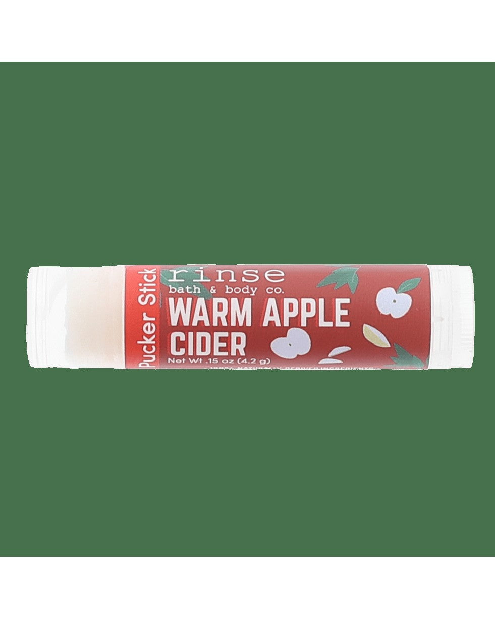 Warm Apple Cider Pucker Stick lip balm stylized — red apple label ready for everyday lip care