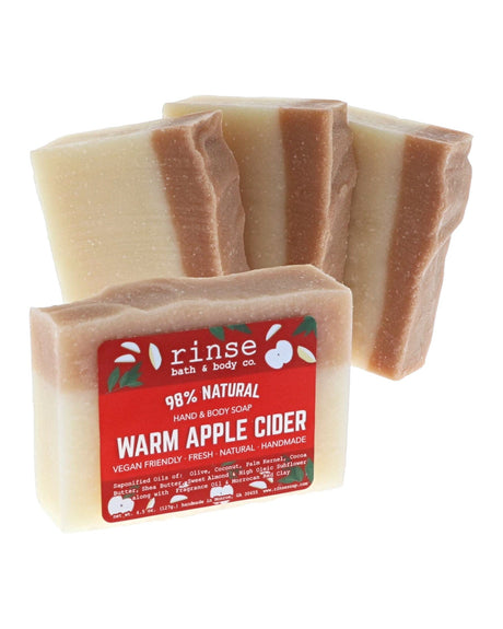Warm Apple Cider bar soap stylized packshot on bright white — cream and clay two-tone bar