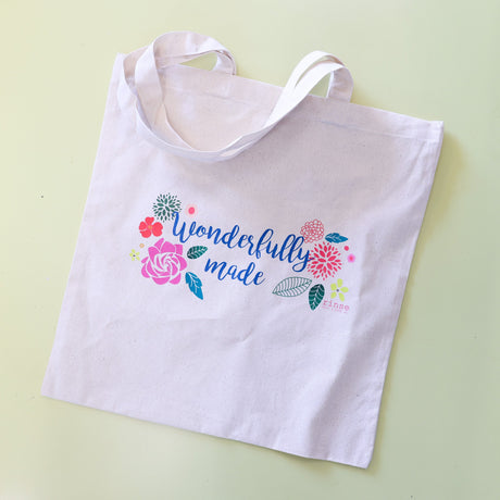 Handmade Wonderfully Made Canvas Tote - naturally derived - alternate angle