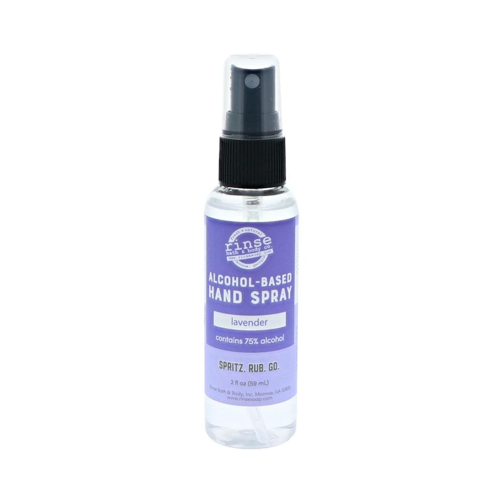 Lavender Alcohol-Based Hand Spray stands capped — purple label crisp on clean bright white