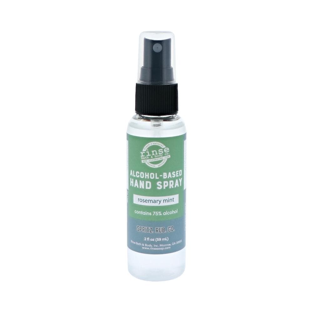 Rosemary Mint Alcohol-Based Hand Spray stands capped — green label crisp on clean bright white
