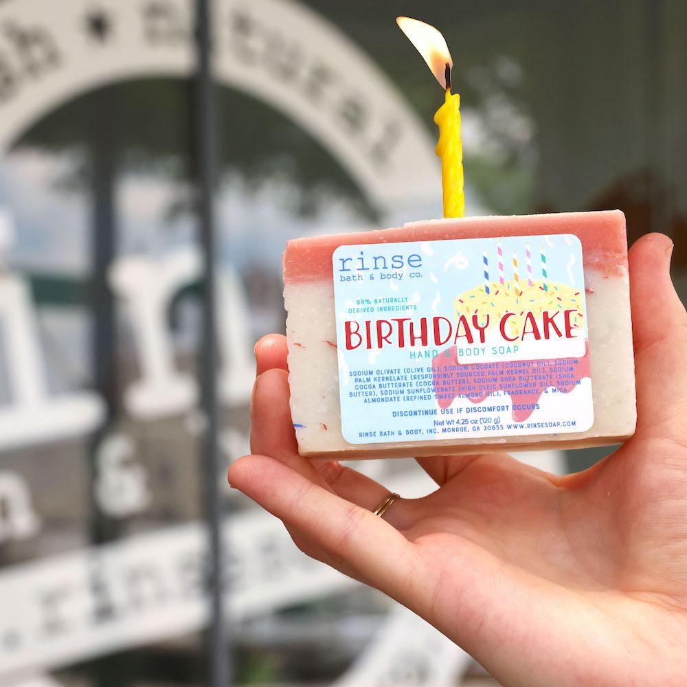 Rinse Birthday Cake handmade natural bar soap - moisturizing and gentle - alternate angle
