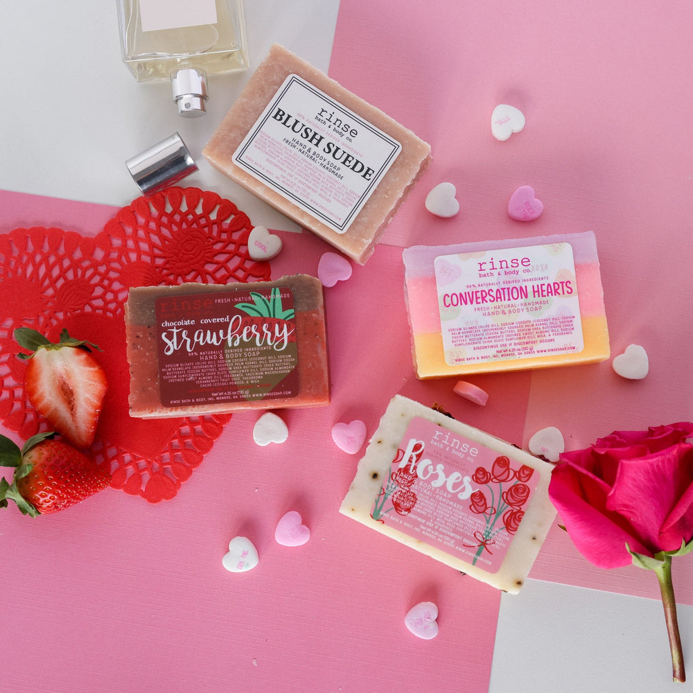 handmade natural bar soap in Chocolate Covered Strawberry by Rinse Bath & Body - detail view