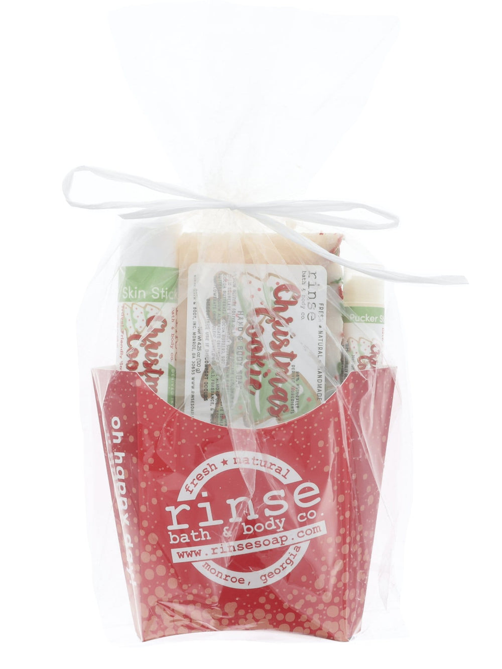 Christmas Cookie fry carton wrapped in cellophane with ribbon — presentation-ready holiday gift